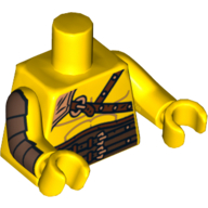 Torse, armure de gladiateur avec motif imprimé cuir, bras et mains jaunes avec motif imprimé armure or à droite (Torso, Gladiator Armor with Leather Print, Yellow Arms and Hands with Gold Armor Print on Right)