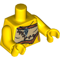 Torse, dessus de peau d'animal avec motif imprimé amulette noir et argent, bras et mains jaunes (Torso, Animal Skin Top with Black and Silver Amulet Print, Yellow Arms and Hands)