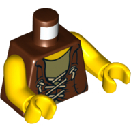 Visuel indicatif Rebrickable de Torse, Gilet avec lacets et vert olive maillot de corps motif imprimé, bras et mains jaunes (Torso, Vest with Laces, and Olive Green Undershirt Print, Yellow Arms and Hands)