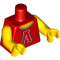 Torse, haut avec col rond et motif imprimé rouge 'A', bras et mains jaunes (Torso, Top with Scoop Neck and Red 'A' Print, Yellow Arms and Hands)