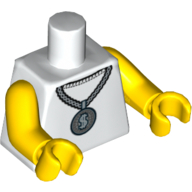 Visuel indicatif Rebrickable de Torse, chaîne en argent, médaillon en or avec motif imprimé '$', bras et mains jaunes (Torso, Silver Chain, Gold Medallion with '$' Print, Yellow Arms and Hands)