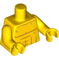 Visuel indicatif Rebrickable de Torse, poitrine nue avec contours musculaires et gouttes de sueur imprimées, bras et mains jaunes (Torso, Bare Chest with Muscles Outline and Drops of Sweat Print, Yellow Arms and Hands)