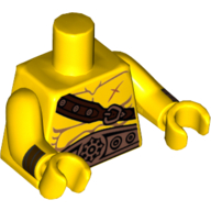 Visuel indicatif Rebrickable de Torse, poitrine nue avec muscles, bandoulière marron, grand motif imprimé ceinture or, bras et mains jaunes avec motif imprimé poignets (Torso, Bare Chest with Muscles, Brown Shoulder Strap, Large Gold Belt Print, Yellow Arms and Hands with Cuffs Print)