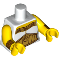 Torse, Toga avec garniture en or et motif imprimé grande ceinture, bras et mains jaunes (Torso, Toga with Gold Trim and Large Belt Print, Yellow Arms and Hands)