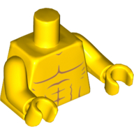 Torse, poitrine nue avec contour des muscles, motif imprimé sans clavicules, bras et mains jaunes (Torso, Bare Chest with Muscles Outline, No Clavicles Print, Yellow Arms and Hands)
