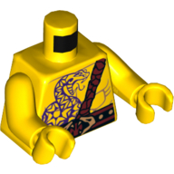 Visuel indicatif Rebrickable de Torse, muscles de poitrine nue, tatouage de serpent violet, boucle de serpent, sangle d'épaule / cicatrice sur le motif imprimé dos, bras et mains jaunes (Torso, Bare Chest Muscles, Purple Snake Tattoo, Snake Buckle, Shoulder Strap / Scar on Back Print, Yellow Arms and Hands)