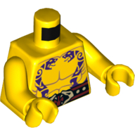 Torse, poitrine nue avec muscles et tatouages de serpent violet, ceinture avec des têtes de serpent motif imprimé boucle, bras et mains jaunes (Torso, Bare Chest with Muscles and Purple Snake Tattoos, Belt with Snake Heads Buckle Print, Yellow Arms and Hands)