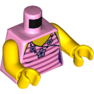 Torse, débardeur avec rose vif et rayures et collier de fleurs motif imprimé, bras et mains jaunes (Torso, Tank Top with Bright Pink and Stripes and Flower Necklace Print, Yellow Arms and Hands)