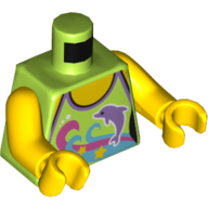 Torse, licol avec dauphin, tourbillons d'azur rose et moyen et motif imprimé étoiles jaunes, bras et mains jaunes (Torso, Halter Top with Dolphin, Pink and Medium Azure Swirls and Yellow Stars Print, Yellow Arms and Hands)