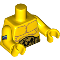 Torse, poitrine nue avec muscles et grand motif imprimé or et ceinture noire, bras et mains jaunes avec motif imprimé sangles (Torso, Bare Chest with Muscles and Large Gold and Black Belt Print, Yellow Arms and Hands with Straps Print)