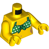 Haut de bikini vert noué avec motif imprimé de points blancs, bras et mains jaunes (Torso, Green Tied-On Bikini Top with White Dots Print, Yellow Arms and Hands)