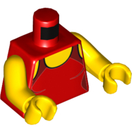 Torse, maillot de bain avec col jaune et bretelles croisées rouge foncé sur motif imprimé dos, bras et mains jaunes (Torso, Swimsuit with Yellow Neck and Dark Red Crossed Straps on Back Print, Yellow Arms and Hands)