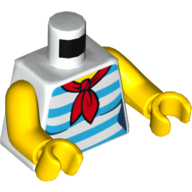 Torse, Chemise avec écharpe rouge et 5 bandes d'azur foncé imprimé, bras et mains jaunes (Torso, Shirt with Red Scarf and 5 Dark Azure Stripes Print, Yellow Arms and Hands)