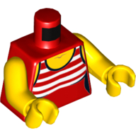 Torse, Maillot de bain avec 5 bandes blanches imprimé, bras et mains jaunes (Torso, Swimsuit with 5 White Stripes Print, Yellow Arms and Hands)