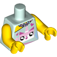 Visuel indicatif Rebrickable de Torse, robe avec cœurs et étoiles, collier perlé, motif imprimé rose Unikitty, bras et mains jaunes (Torso, Dress with Hearts and Stars, Beaded Necklace, Pink Unikitty Print, Yellow Arms and Hands)