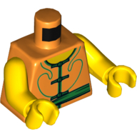 Torse, robe avec bordure verte et ceinture ceinture imprimée, bras et mains jaunes (Torso, Robe with Green Trim and Sash Belt Print, Yellow Arms and Hands)