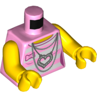 Torse, Chemise à rayures blanches et rose vif, collier, pendentif cœur avec motif imprimé dos, bras et mains jaunes (Torso, Shirt with White and Bright Pink Stripes, Necklace, Heart Pendant with Back Print, Yellow Arms and Hands)