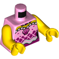 Torse, robe avec diamants magenta, ceinture incurvée blanche, motif imprimé coquillage magenta, bras et mains jaunes (Torso, Dress with Magenta Diamonds, White Curvy Belt, Magenta Sea Shell Print, Yellow Arms and Hands)