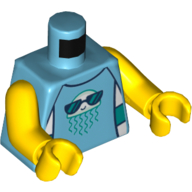 Visuel indicatif Rebrickable de Torse, maillot de bain, méduse portant des lunettes de soleil, motif imprimé bord bleu foncé, bras et mains jaunes (Torso, Bathing Suit, Jelly Fish Wearing Sunglasses, Dark Blue Trim Print, Yellow Arms and Hands)