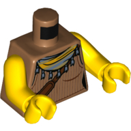 Torse, gilet, mouchoir bleu sable, rougeâtre brun sac sangle motif imprimé, bras et mains jaunes (Torso, Vest, Sand Blue Handkerchief, Reddish Brown Bag Strap Print, Yellow Arms and Hands)