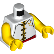 Torse, tunique avec bordure jaune, ceinture à ceinture rouge / motif imprimé tête de moine, bras et mains jaunes (Torso, Tunic with Yellow Trim, Red Sash Belt / Monkie Head Print, Yellow Arms and Hands)
