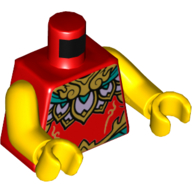 Visuel indicatif Rebrickable de Torse, armure, or, lavande et turquoise foncé panneaux imprimés motif, bras et mains jaunes (Torso, Armor, Gold, Lavender, and Dark Turquoise Panels Print, Yellow Arms and Hands)