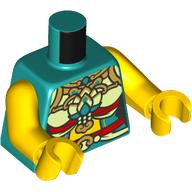 Torse, or/rouge/jaune vert décorations chinoises motif imprimé, bras et mains jaunes sans. 6404 (Torso, Gold/Red/Yellowish Green Chinese Decorations Print, Yellow Arms and Hands NO. 6404)