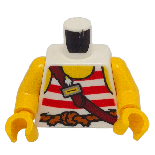 Torse, Chemise rayée blanche/rouge, Motif imprimé bracelet brun rougeâtre, bras et mains jaunes (Torso, White/Red Striped Shirt, Reddish Brown Strap Print, Yellow Arms and Hands)