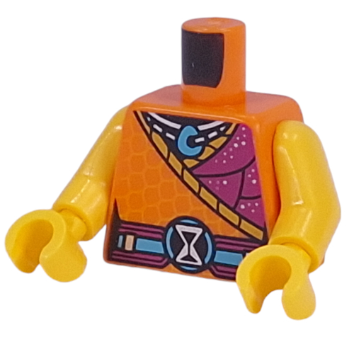 Torse, Orange/Magenta robe, collier avec cintre Azur moyen, ceinture avec sablier Symbole motif imprimé, bras et mains jaunes (Torso, Orange/Magenta Robe, Necklace with Medium Azure Hanger, Belt with Hourglass Symbol Print, Yellow Arms and Hands)