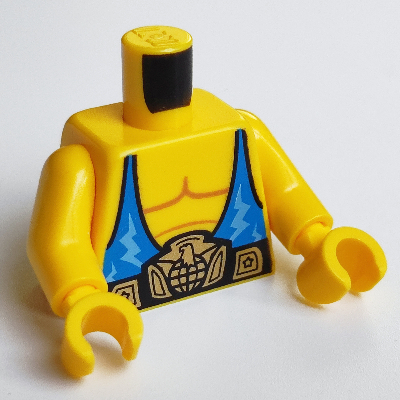Visuel indicatif Rebrickable de Torse, Muscles avec débardeur bleu et grand motif imprimé ceinture or et noir, bras jaunes, mains jaunes (Torso, Muscles with Blue Tank Top and Large Gold and Black Belt Print, Yellow Arms, Yellow Hands)
