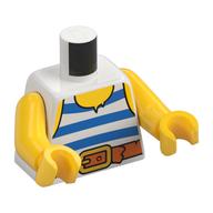 Torse, débardeur à rayures bleues et blanches, motif imprimé ceinture, bras et mains jaunes (Torso, Tank Top with Blue and White Stripes, Belt Print, Yellow Arms and Hands)