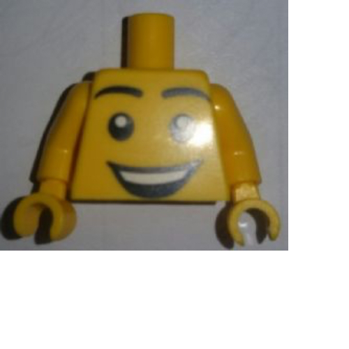 Torse, Grand visage souriant bouche ouverte grand sourire motif imprimé, bras et mains jaunes (Torso, Large Smiley Face Open Mouth Grin Print, Yellow Arms and Hands)