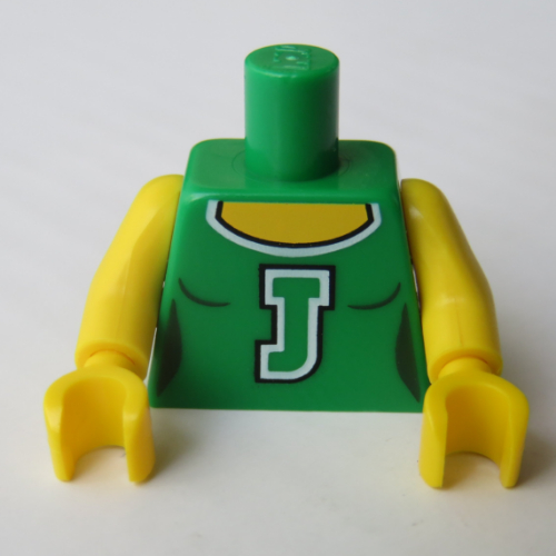 Torse, débardeur avec col rond et motif imprimé blanc 'J', bras et mains jaunes (Torso, Tank Top with Scoop Neck and White 'J' Print, Yellow Arms and Hands)