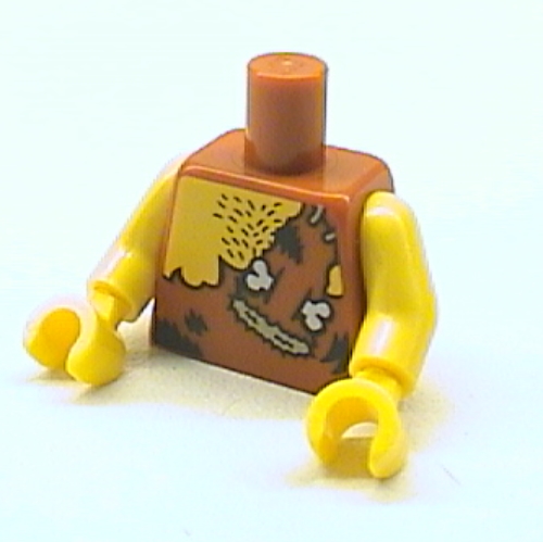 Torse, Poitrine Poil et Peau d'animal avec Os et 2 Coutures motif imprimé, bras et mains jaunes (Torso, Chest Hair and Animal Skin Top with Bone and 2 Stitches Print, Yellow Arms and Hands)