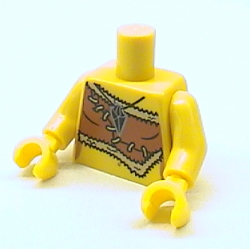 Torse, Fourrure d'Animal, Orange Foncé, Noir et Argent Motif imprimé Amulette, bras et mains jaunes (Torso, Animal Fur, Dark Orange, Black and Silver Amulet Print, Yellow Arms and Hands)