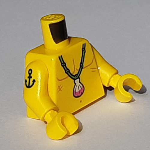 Visuel indicatif Rebrickable de Torse, poitrine nue avec coquillage collier motif imprimé, bras et mains jaunes (Torso, Bare Chest with Shell Necklace Print, Yellow Arms and Hands)