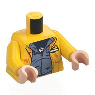 Torse, manteau de pluie, logo jurassique du parc au dos, veste bleu sable, chemise bleu foncé, badge d'identité imprimé, bras jaunes, mains nougat clair (Torso, Rain Coat, Jurassic Park Logo on Back, Sand Blue Jacket, Dark Blue Shirt, ID Badge Print, Yellow Arms, Light Nougat Hands)
