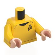 Torse, uniforme de la flotte d'étoiles, badge d'or motif imprimé, bras jaunes, mains nougat clair (Torso, Star Fleet Uniform, Gold Badge Print, Yellow Arms, Light Nougat Hands)