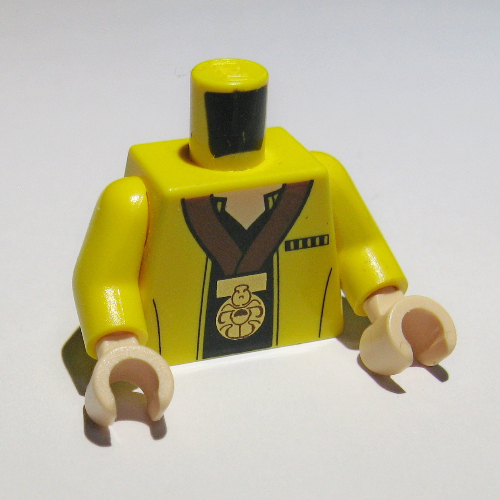 Visuel indicatif Rebrickable de Torse, Veste avec sous-vêtement noir et motif imprimé Médaille d'or, bras jaunes, mains nougat clair (Torso, Jacket with Black Undershirt and Gold Medal Print, Yellow Arms, Light Nougat Hands)