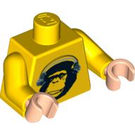 Torse, chimpanzé avec casque argenté motif imprimé, bras jaunes, mains nougat clair (Torso, Chimpanzee with Silver Headphones Print, Yellow Arms, Light Nougat Hands)