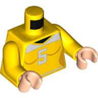 Torse, Chemise avec motif imprimé blanc '5', bras jaunes, mains nougat clair (Torso, Shirt with White '5' Print, Yellow Arms, Light Nougat Hands)
