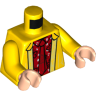 Torse, veste, ouvert sur chemise rouge hawaïenne et cravate motif imprimé, bras jaunes, mains nougat clair (Torso, Jacket, Open over Red Hawaiian Shirt and Tie Print, Yellow Arms, Light Nougat Hands)
