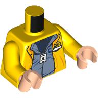 Torse, manteau de pluie, chemise bleu sable, sous-chemise bleu foncé, ID Tag imprimé, bras jaunes, mains nougat clair (Torso, Rain Coat, Sand Blue Shirt, Dark Blue Undershirt, ID Tag Print, Yellow Arms, Light Nougat Hands)