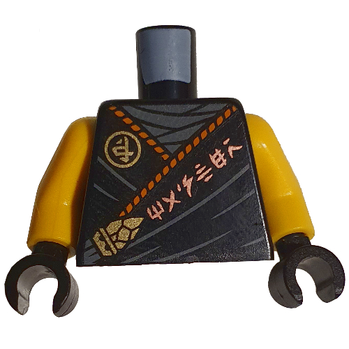 Torse, robe, Orange asiatique Symboles imprimés, bras jaunes, mains noires (Torso, Robe, Orange Asian Symbols Print, Yellow Arms, Black Hands)