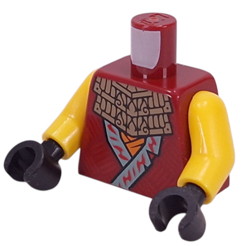 Torse, robe ninja, bord vert sable, armure placage beige foncé, motif imprimé ceinture orange, bras jaunes, mains noires (Torso, Ninja Robe, Sand Green Trim, Dark Tan Armor Plating, Orange Sash Print, Yellow Arms, Black Hands)