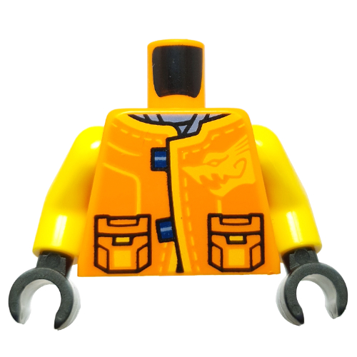 Torse, robes ninja orange, poches noires, motif imprimé dragon, bras jaunes, mains noires (Torso, Orange Ninja Robes, Black Pockets, Dragon Print, Yellow Arms, Black Hands)
