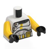 Torse, armure de commandant clone, épaulière noire, marques jaunes, articles jaunes sur le motif imprimé ceinture utilitaire, bras jaunes, mains noires (Torso, Clone Commander Armor, Black Pauldron, Yellow Markings, Yellow Items on Utility Belt Print, Yellow Arms, Black Hands)