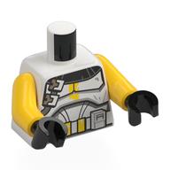 Torse, armure de commandant clone, chaudron noir, marques jaunes, articles blancs sur le motif imprimé ceinture utilitaire, bras jaunes, mains noires (Torso, Clone Commander Armor, Black Pauldron, Yellow Markings, White Items on Utility Belt Print, Yellow Arms, Black Hands)