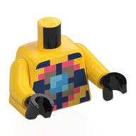 Torse, pixélisé rose foncé / beige foncé / équipement de plongée bleu clair, réservoirs d'air à l'arrière motif imprimé, bras jaunes, mains noires (Torso, Pixelated Dark Pink/Dark Tan/Light Blue Scuba Gear, Air Tanks on Back Print, Yellow Arms, Black Hands)