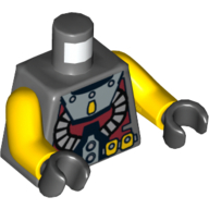 Torse, Plongeur deux tuyaux et motif imprimé ceinture jaune, bras jaunes, mains noires (Torso, Diver Two Hoses and Yellow Belt Print, Yellow Arms, Black Hands)